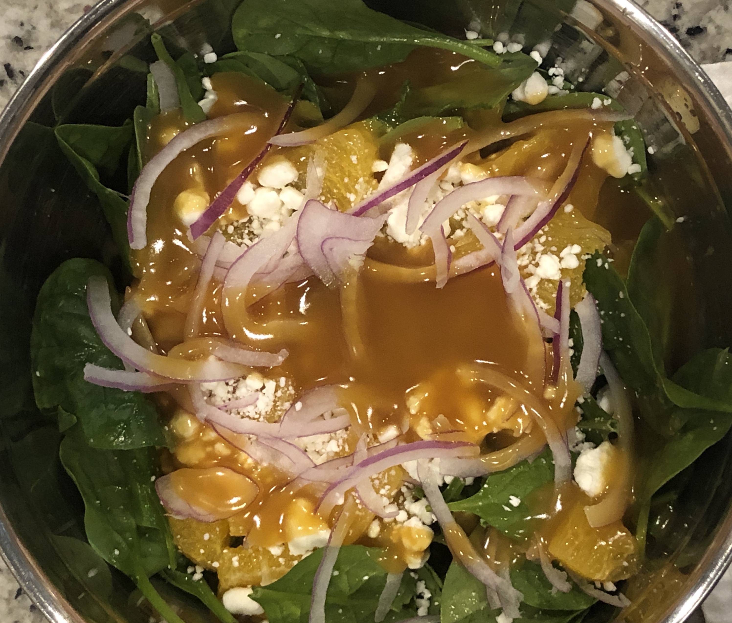 Beth’s famous Spinach Salad with Hot Citrus Dressing